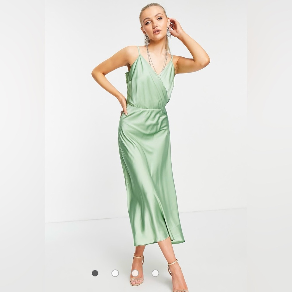 ASOS Liquorish Mint Pastel Green Satin Slip Wrap Dress